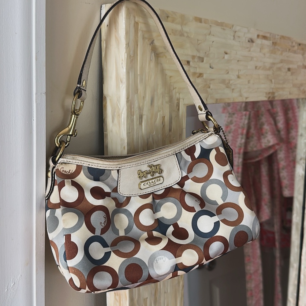 Y2K Coach Small Shoulder Bag in Brown, Beige & Gray Circle Print